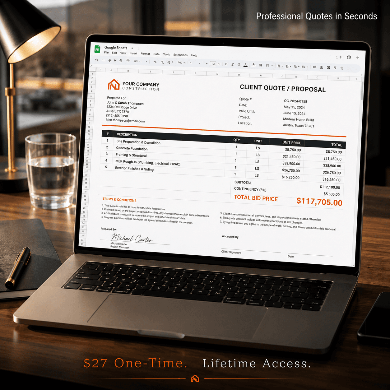 Pre-Construction Estimator template